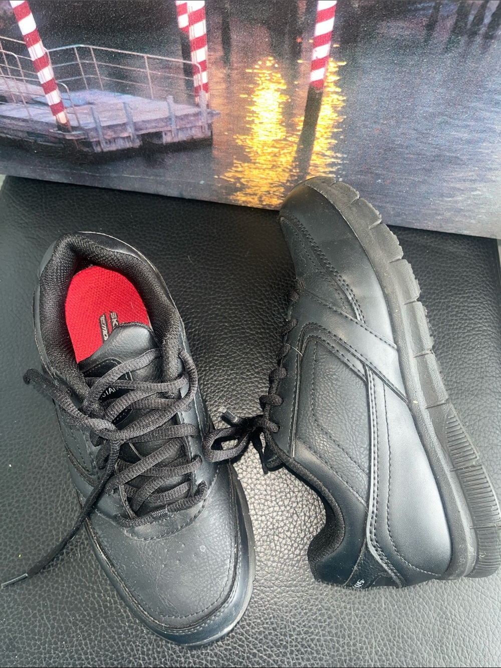 Black Casual Lace-Up Walking Shoes non slip for male or female